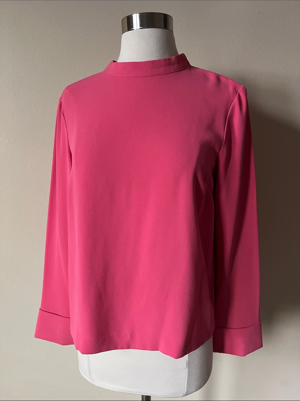 H&M Bright Pink Mock Neck Long-Sleeve Blouse